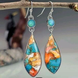 ✨3 FOR $28✨🆕️🧡🩵MULTI-COLOURED FAUX TURQUOISE TEAR DROP EARRINGS🩵🧡